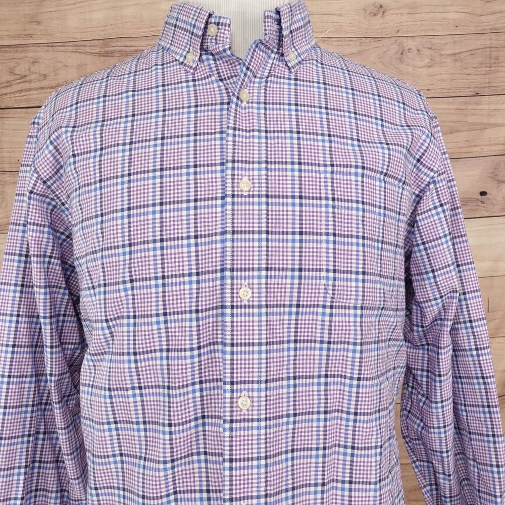 Cremieux Shirt Mens XL Purple Plaid Long Sleeve Button-Up Cotton Classic Pocket